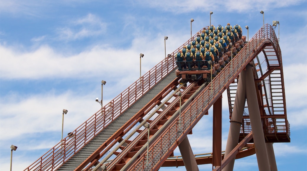 Silver Dollar City showing rides as well as a small group of people