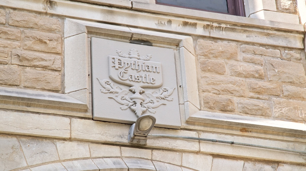 Pythian Castle showing signage and heritage elements