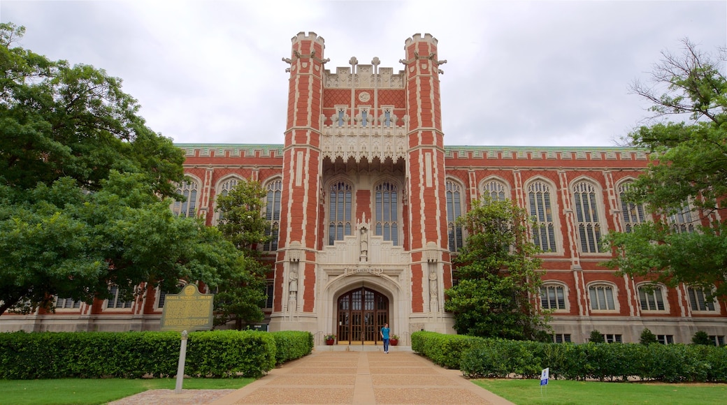 Bizzell Library showing heritage architecture and a garden