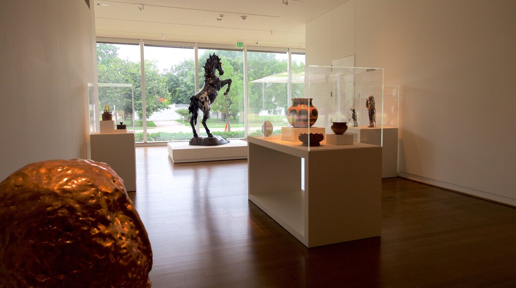 Fred Jones Jr. Museum of Art showing a statue or sculpture, interior views and art