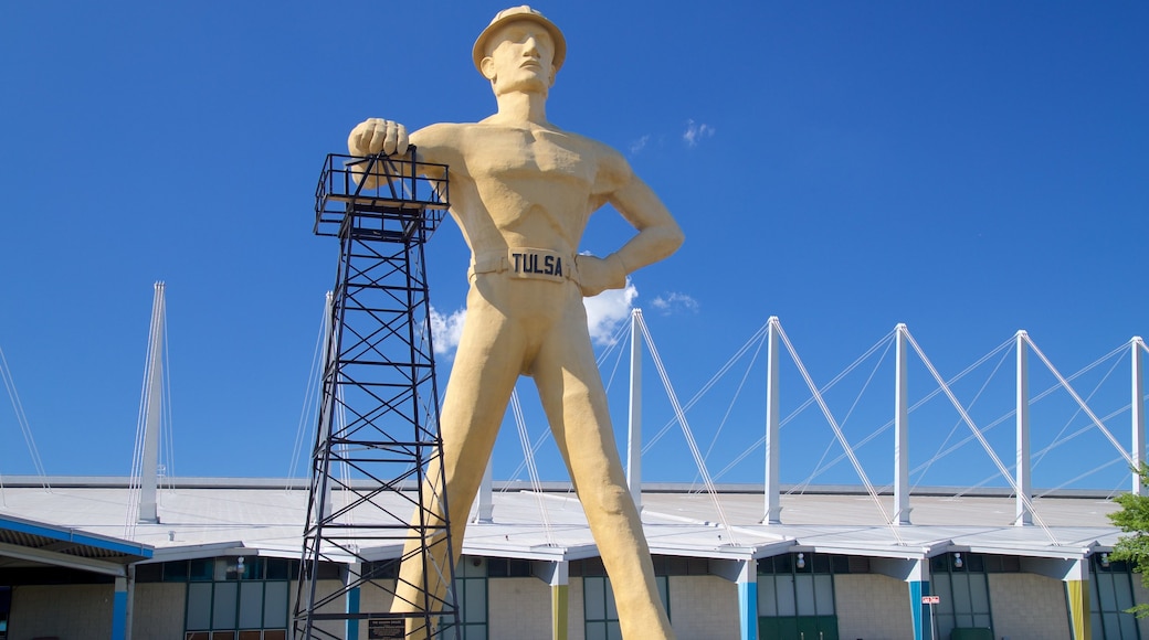 Golden Driller showing outdoor art and a monument