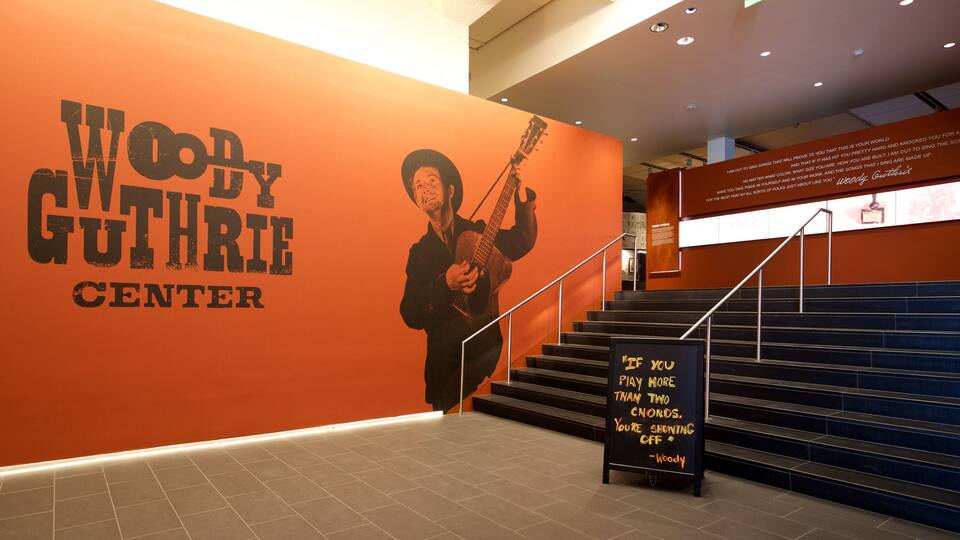 Woody Guthrie Center which includes interior views and signage