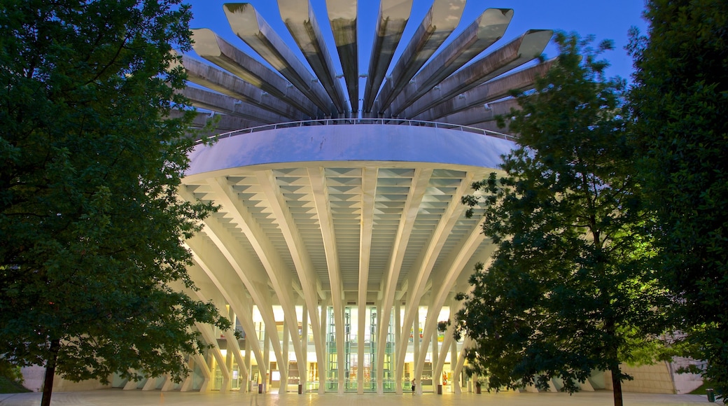 Palacio de Exposiciones y Congresos showing modern architecture and night scenes