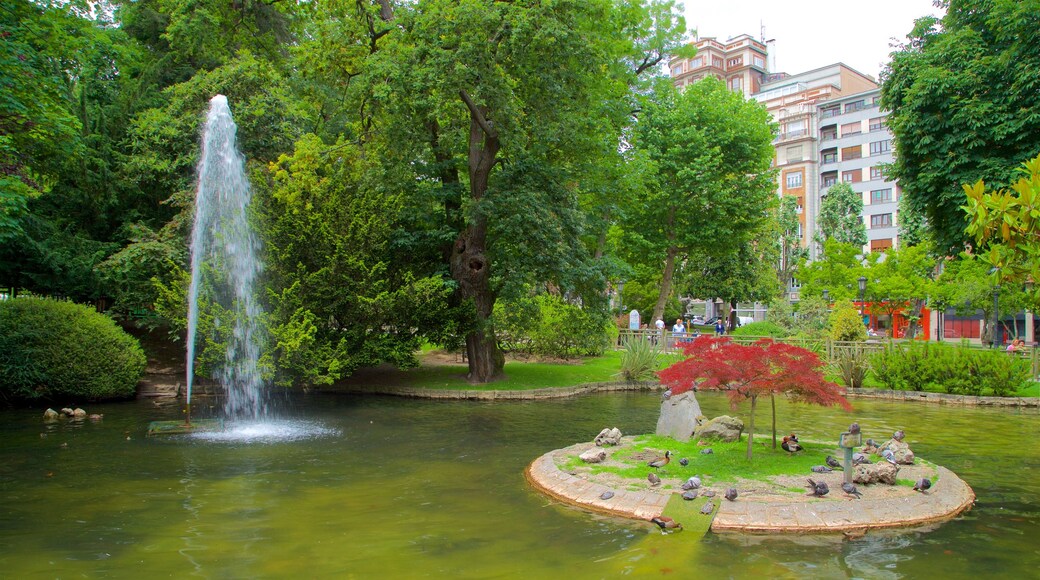 Campo de San Francisco presenterar en damm, en fontän och en trädgård