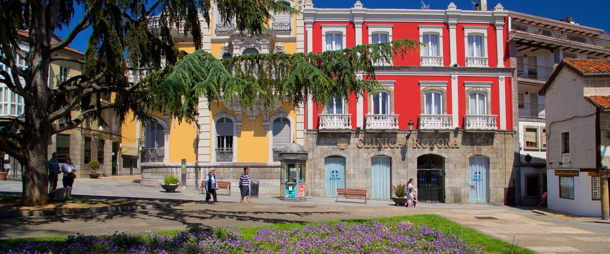 Avilés que incluye una ciudad, flores silvestres y elementos del patrimonio