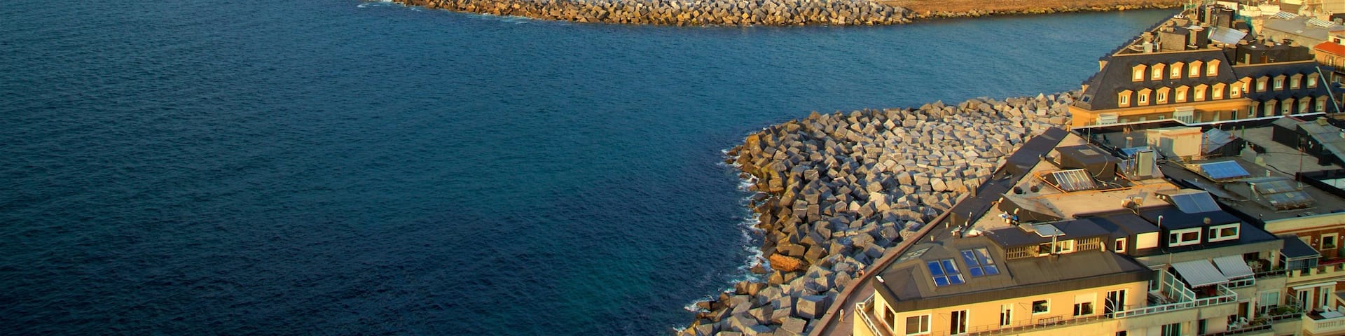 Monte Urgull which includes a coastal town, a beach and general coastal views