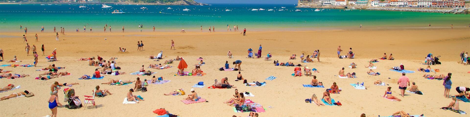 Concha Beach showing general coastal views, swimming and a coastal town