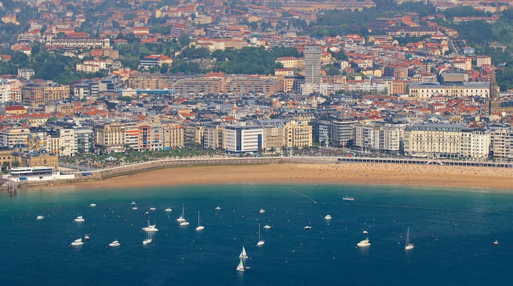 Monte Igueldo showing a beach, a city and general coastal views