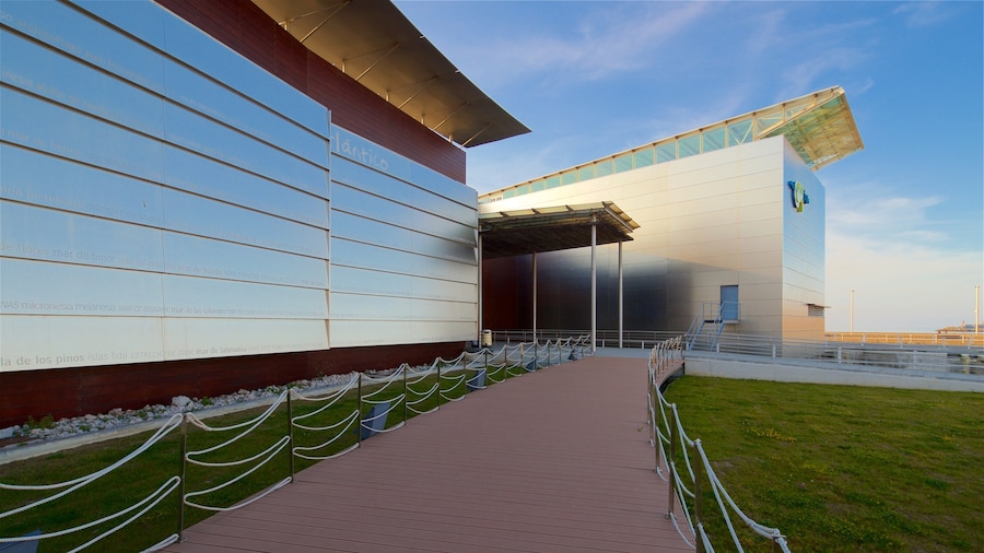 Aquarium of Gijon showing a sunset
