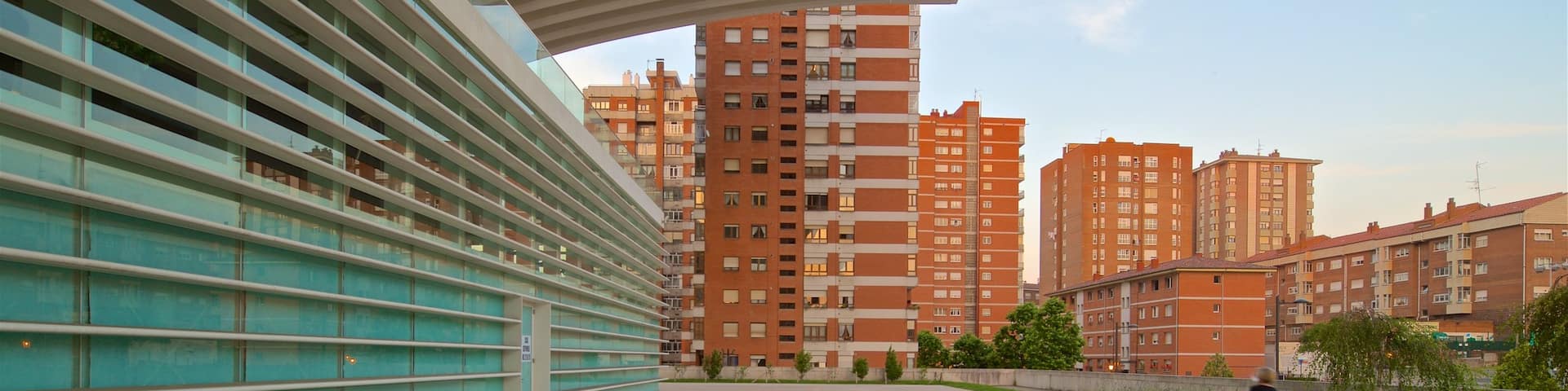 Palacio de Exposiciones y Congresos which includes a city, modern architecture and a sunset