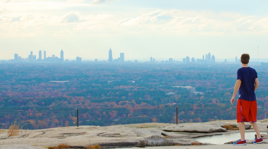 Stone Mountain Park showing a city, skyline and landscape views