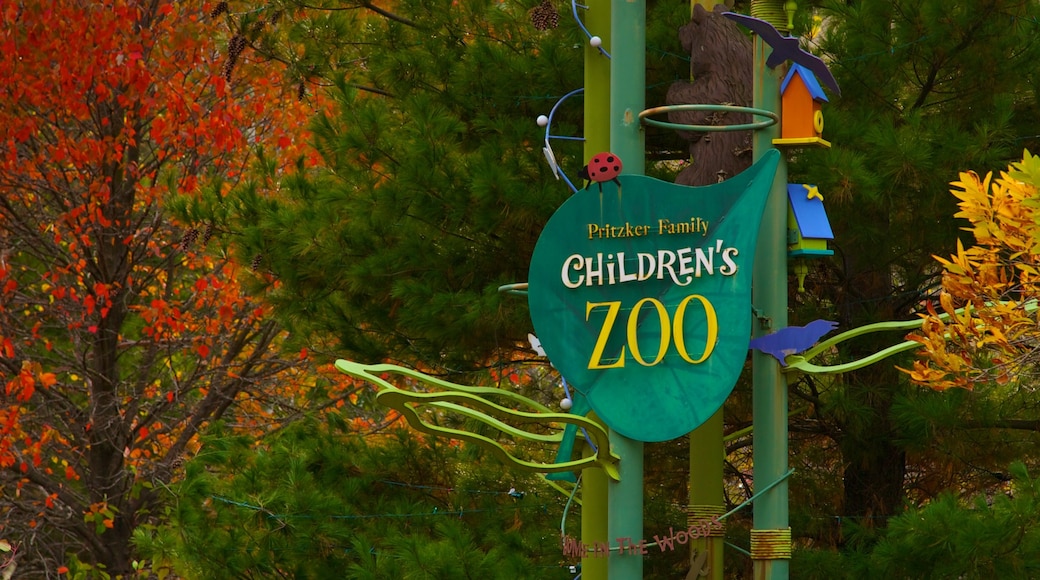 Lincoln Park Zoo featuring signage and fall colors