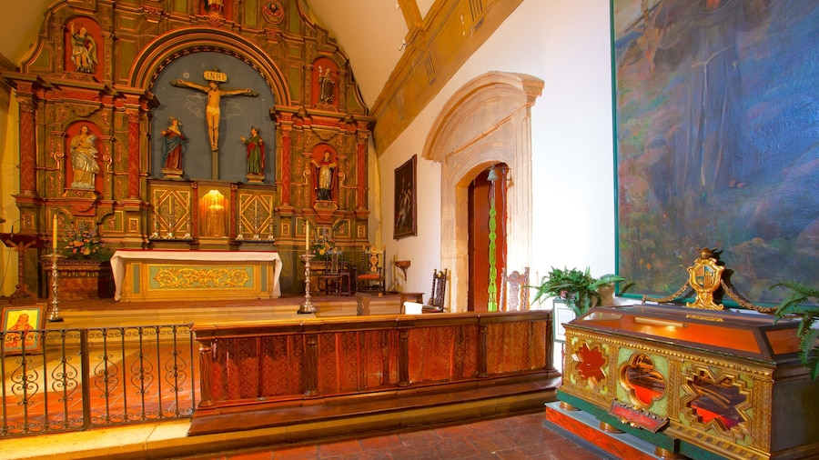 Carmel Mission which includes interior views, a church or cathedral and religious aspects