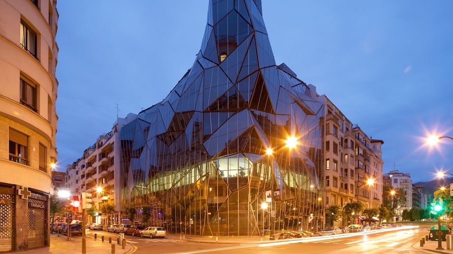Bilbao caratteristiche di architettura moderna, città e paesaggio notturno