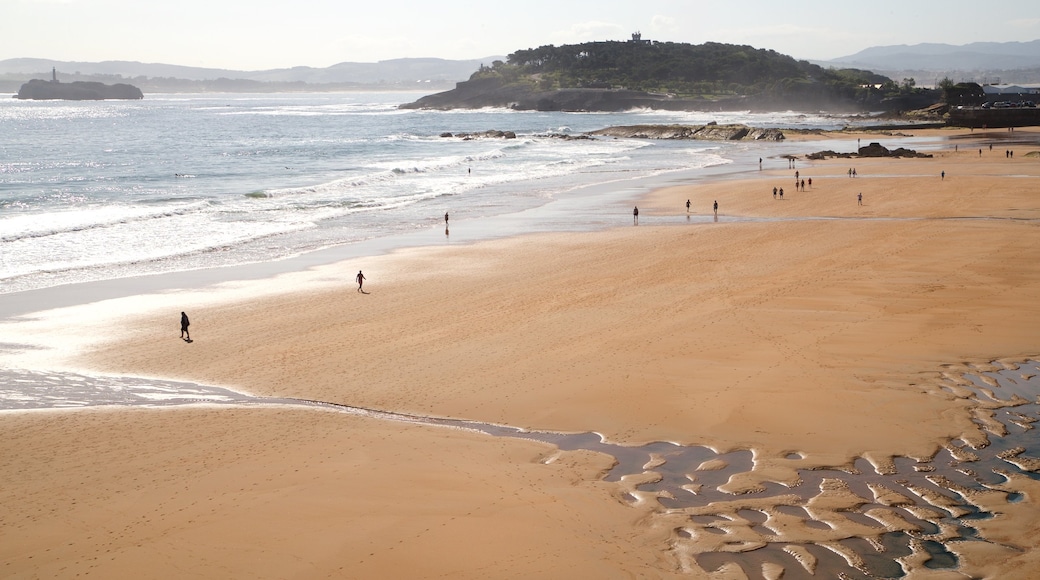 El Sardinero Beach which includes general coastal views and a sandy beach as well as a small group of people