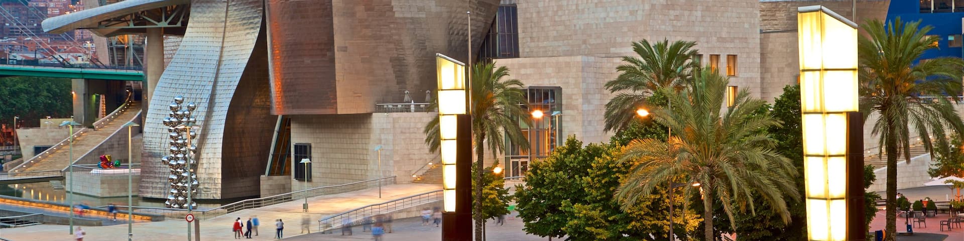 Guggenheim Museum Bilbao showing a city and modern architecture