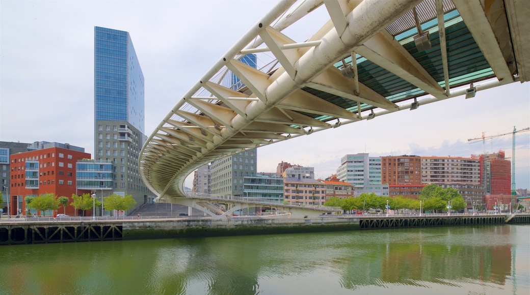 Ponte Zubizuri que inclui uma ponte, um rio ou córrego e uma cidade