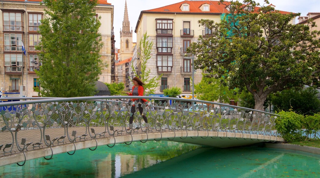Jardines de Pereda mostrando um rio ou cĂłrrego, escalada ou caminhada e uma ponte