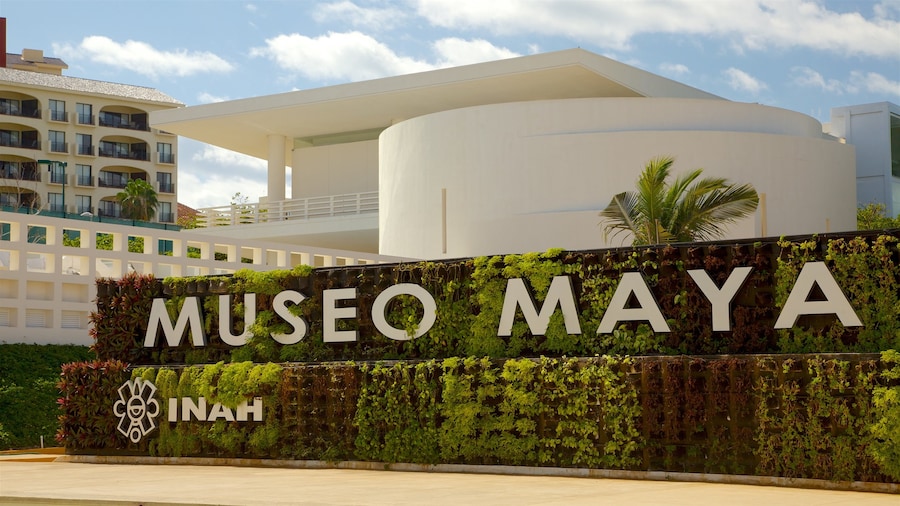 Maya Cancun Museum featuring signage and a garden