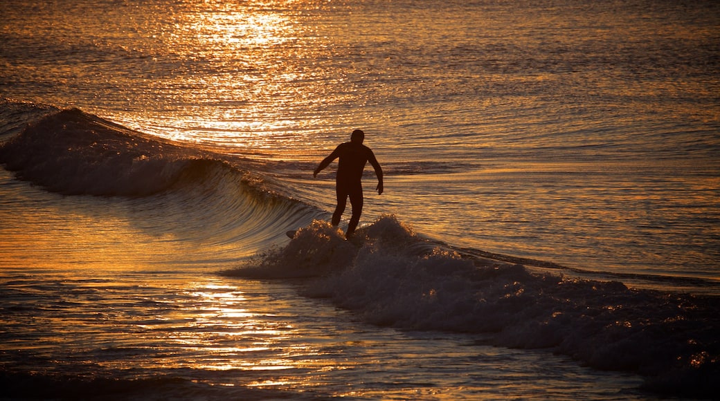 Plage de Coolangatta mettant en vedette coucher de soleil, vues littorales et surf