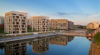 Offenbach am Main which includes a city, a sunset and a lake or waterhole