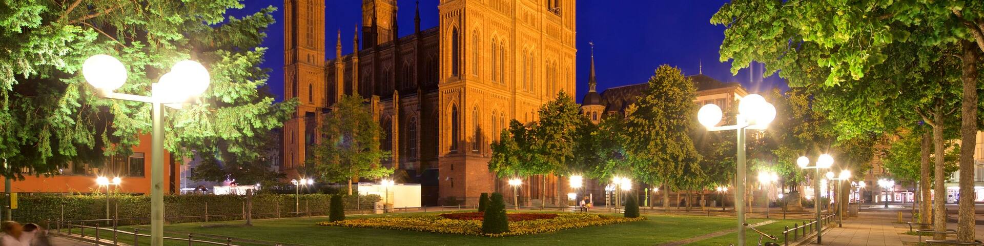 Market Church which includes a church or cathedral, night scenes and heritage architecture