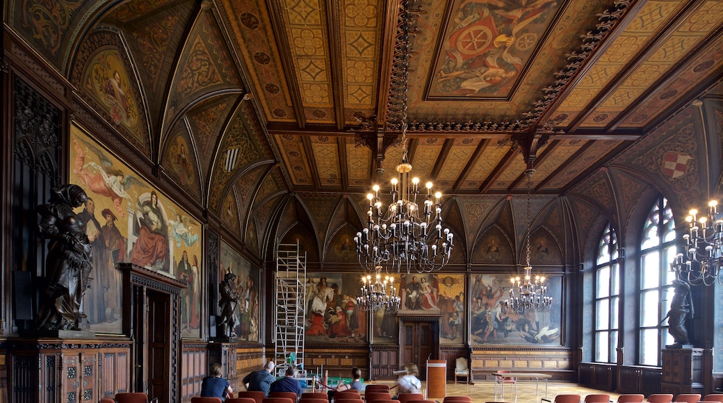 Rathaus showing a church or cathedral, art and interior views