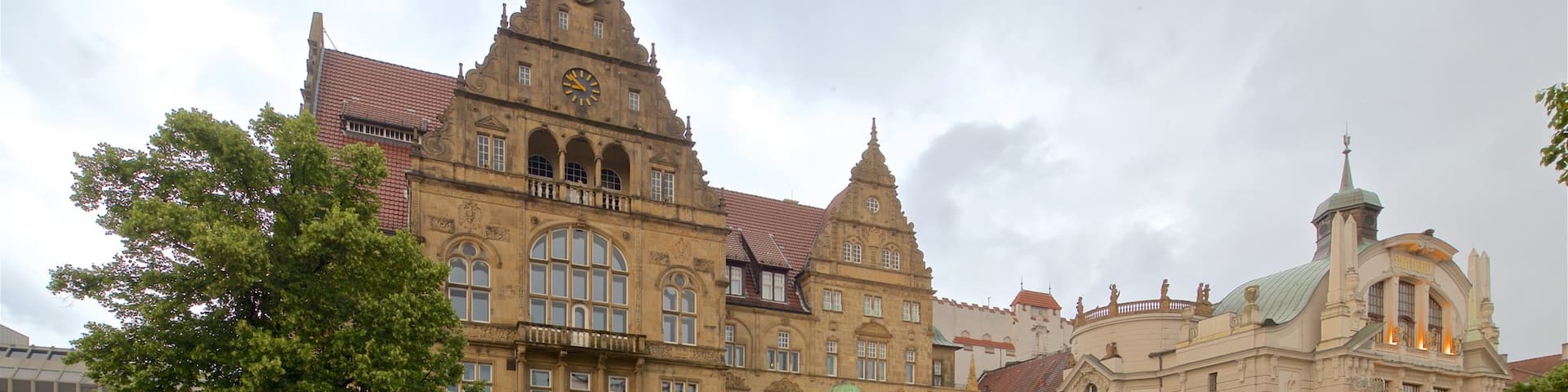 Old Town Hall showing heritage architecture and a fountain