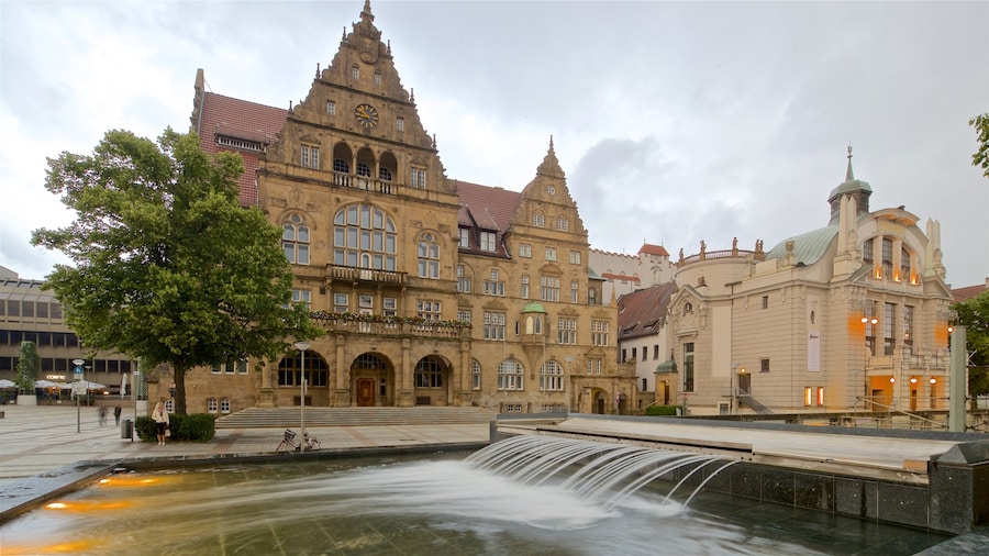 Old Town Hall showing a fountain and heritage architecture