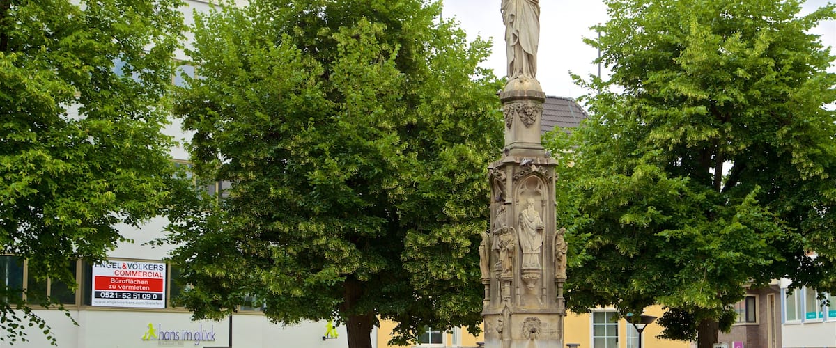 Marienplatz Paderborn showing a fountain and a statue or sculpture