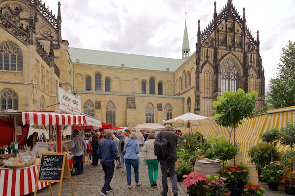 Marché Wochenmarkt Münster mettant en vedette scènes de rue, patrimoine architectural et marchés