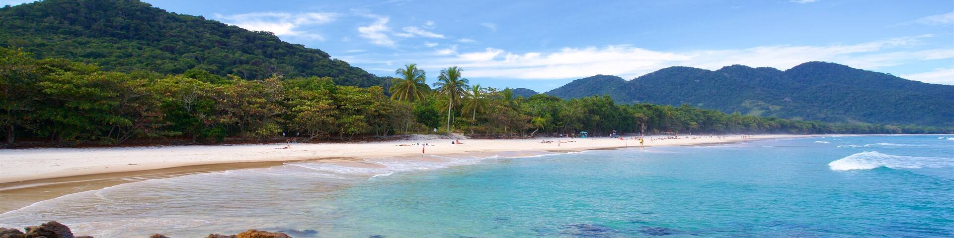 Playa de Lopes Mendes que incluye escenas tropicales, una playa de arena y vistas generales de la costa