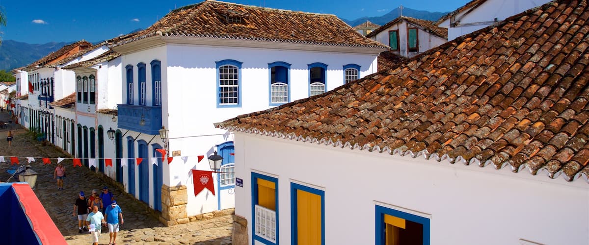 Paraty House of Culture which includes a small town or village as well as a small group of people
