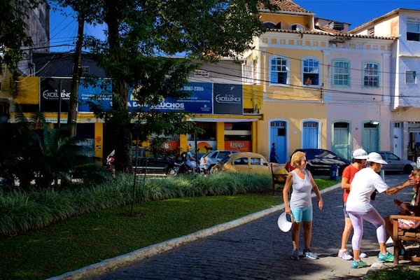 Nilo Pecanha Square showing a park as well as a small group of people