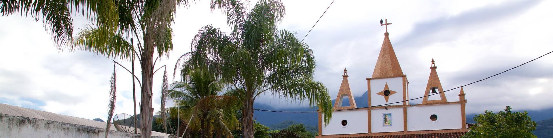 Saint Sebastian Church showing religious elements, a church or cathedral and a garden