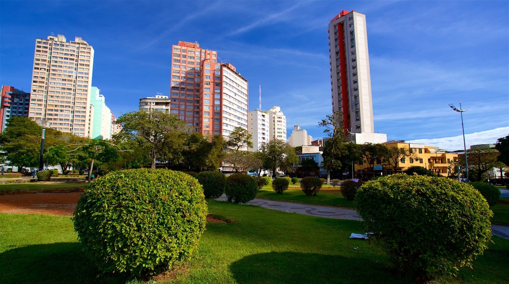 Praça Raul Soares mostrando um arranha-céu, uma cidade e um parque