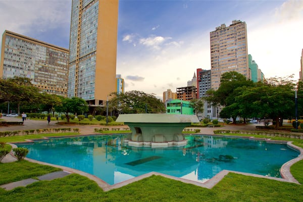 Raul Soares Square featuring a city, a fountain and a park