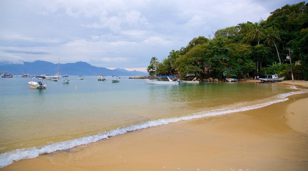 Abraao Beach which includes general coastal views, a sandy beach and a bay or harbor