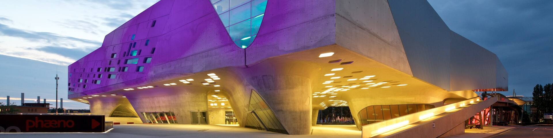 Phaeno Science Center featuring night scenes and modern architecture