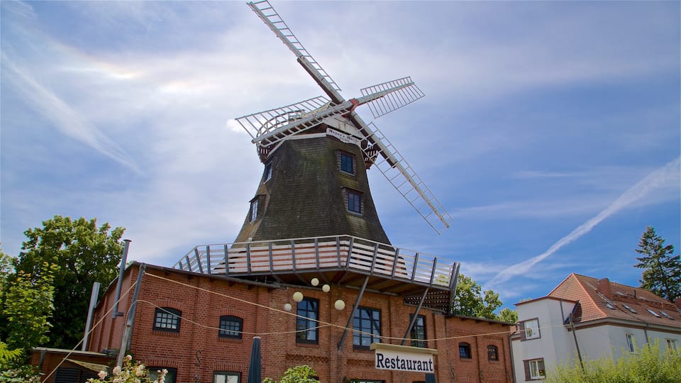 Meyers Mill showing heritage architecture and a windmill