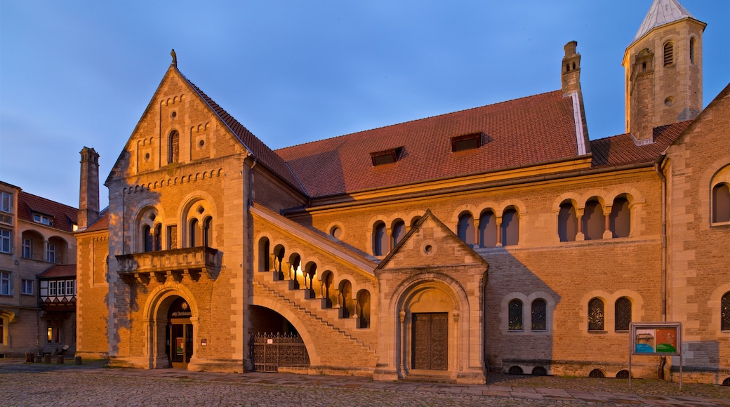 Dankwarderode Castle showing heritage architecture, a church or cathedral and night scenes