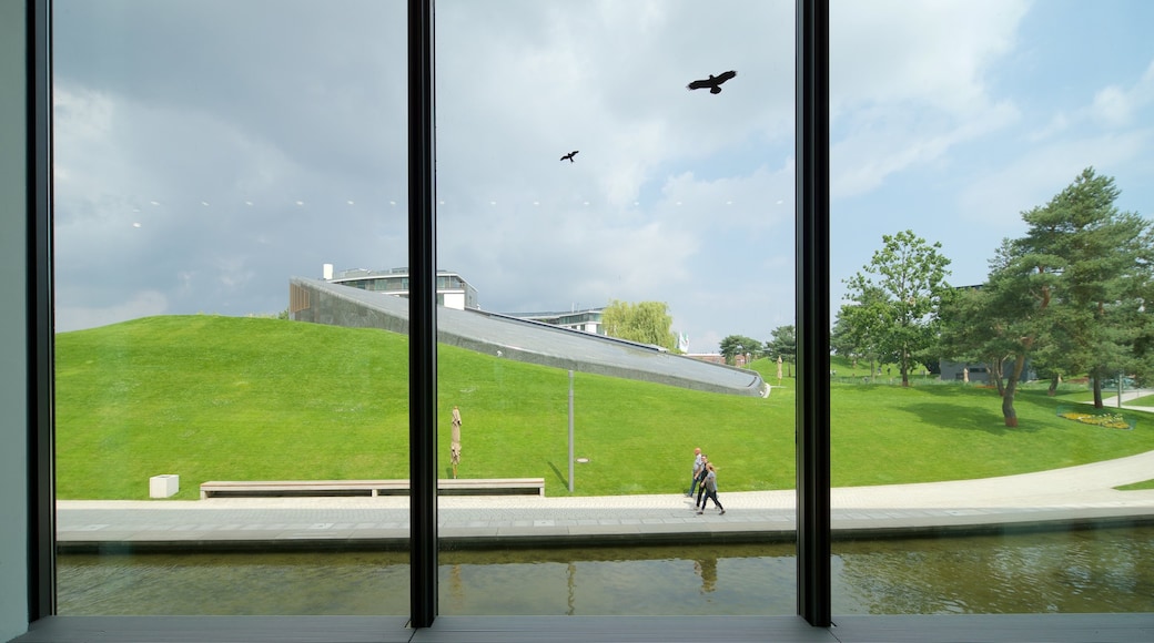 Volkswagen Autostadt Complex showing a river or creek, interior views and a garden