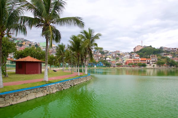Hermes Barcellos Public Park which includes a coastal town and a lake or waterhole