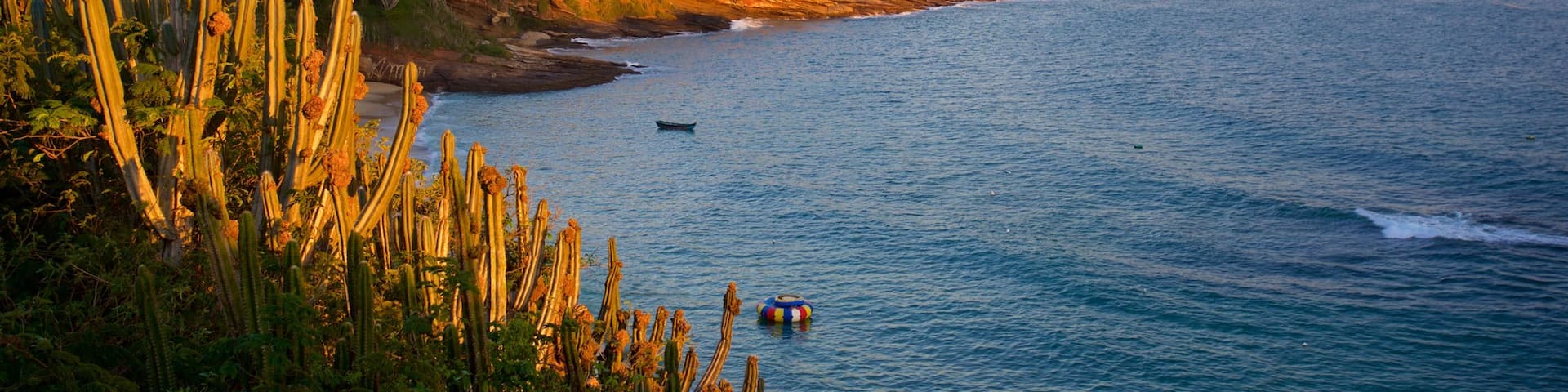 Joao Fernandes Viewpoint which includes landscape views, general coastal views and a sunset