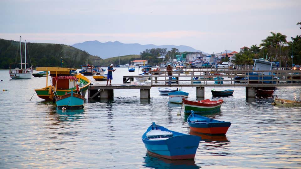 Cabo Frio which includes a coastal town and a bay or harbour as well as an individual male