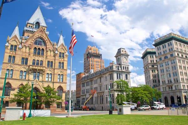 Clinton Square featuring heritage architecture, a park and a city