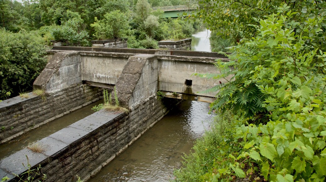 Parque estatal histórico de Old Erie Canal mostrando un puente y un río o arroyo