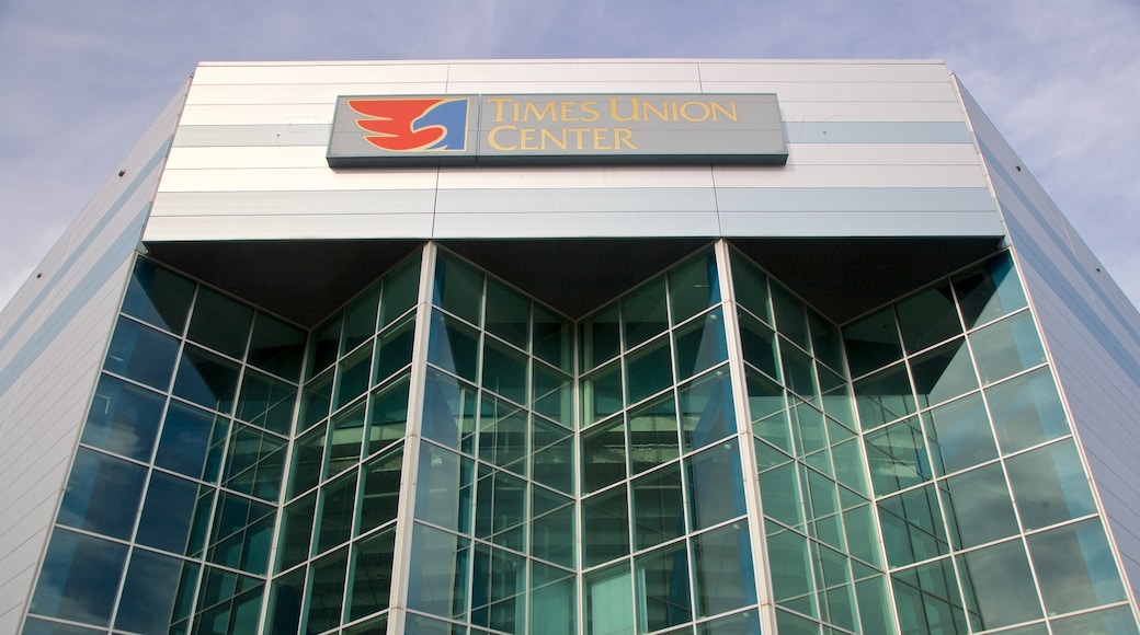 Times Union Center featuring signage and modern architecture