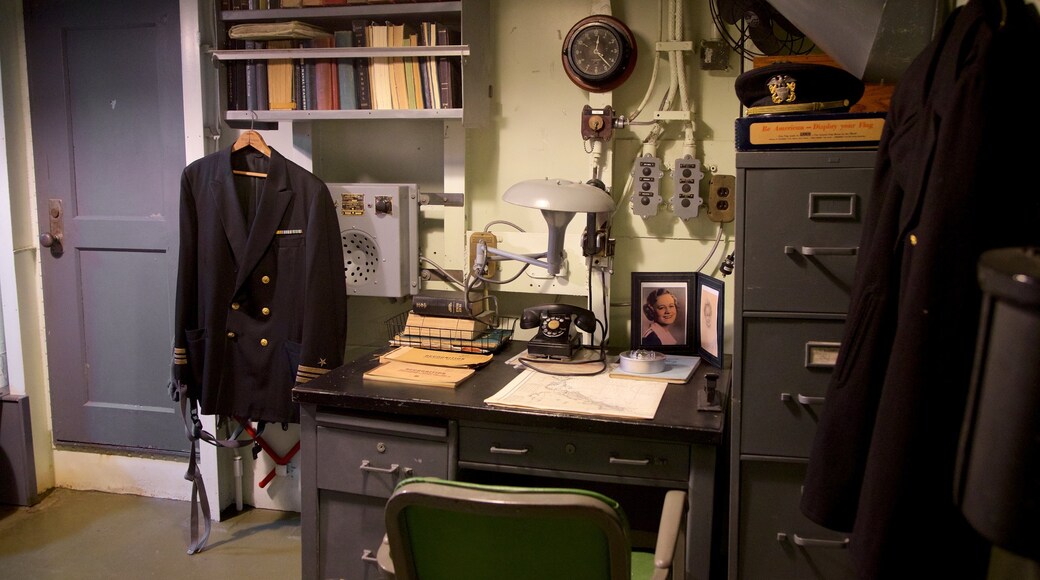 USS Slater showing military items and interior views