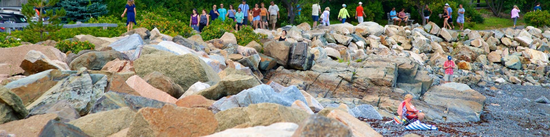 Perkins Cove which includes general coastal views as well as a small group of people